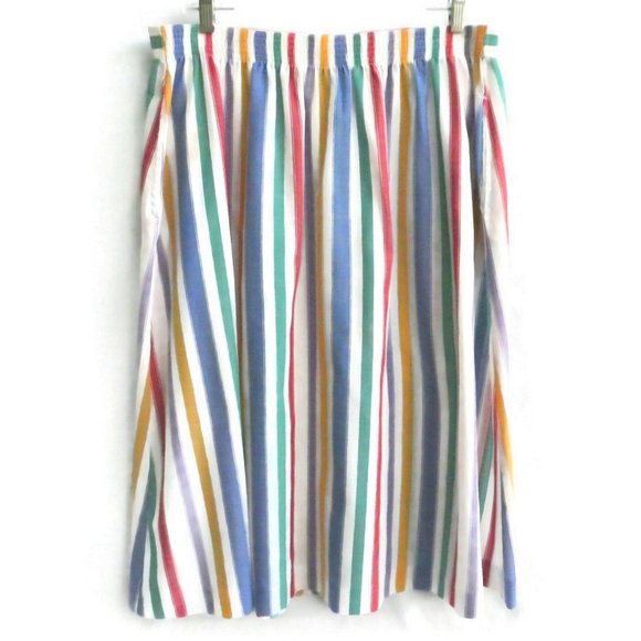 Vintage 60s Skirt Stripe Pearlized Button Front Knee to Midi Cotton Light Large - Picture 6 of 9